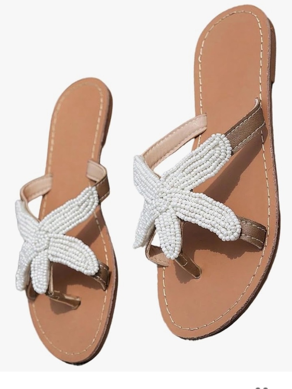 Amazon White Beaded Starfish Toe-Post Sandals with Tan Footbed